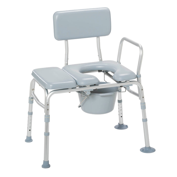 Drive Medical padded transfer bench with commode front angle