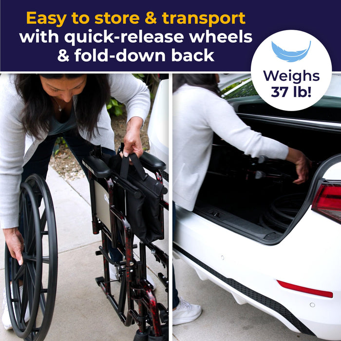Drive Rebel Lightweight Wheelchair, Red, Folded for Storage