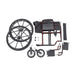  Drive Rebel Wheelchair disassembled into frame, rear wheels, front casters, footrests, and calf strap.