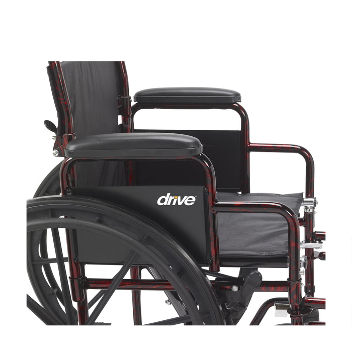 Drive Medical Rebel Wheelchair, Red, padded armrest Side View