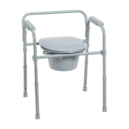 Drive Medical steel folding commode angled view