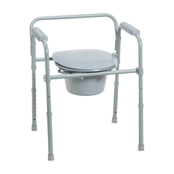 Drive Medical steel folding commode angled view