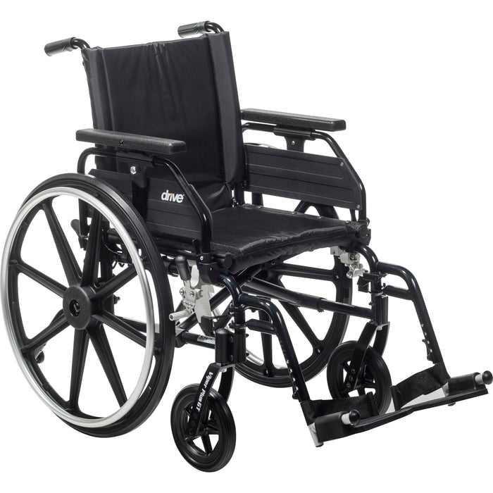 Drive Viper Plus GT wheelchair front right angle with universal armrests and elevating leg rests