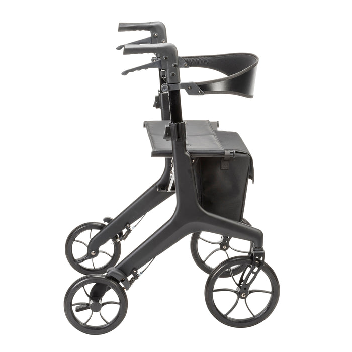 AeroCarbon Rollator, Black, Padded Seat and Ergonomic Backrest Detail