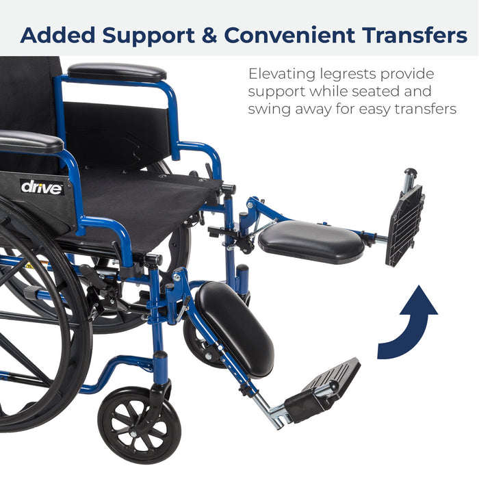 Blue Streak Wheelchair with Flip Back Desk Arms, Elevating Leg Rests, 16" Seat