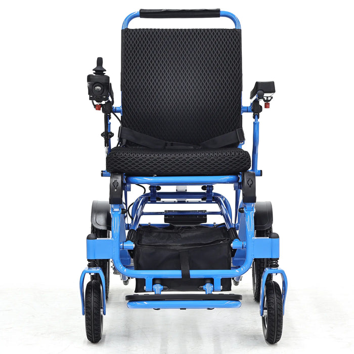 Elevate Home Mobility Sky Hawk blue electric wheelchair front view