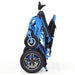 Elevate Home Mobility Sky Hawk blue foldable power wheelchair in compact folded position