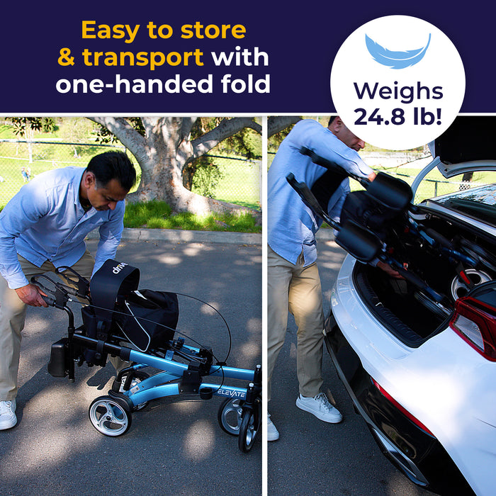 Elevate Upright Walker, Blue, Folded for Storage in a Car Seat