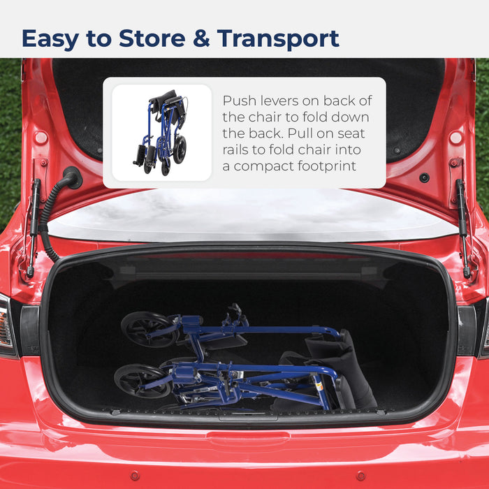 Expedition Transport Chair, Blue, Folded for Storage