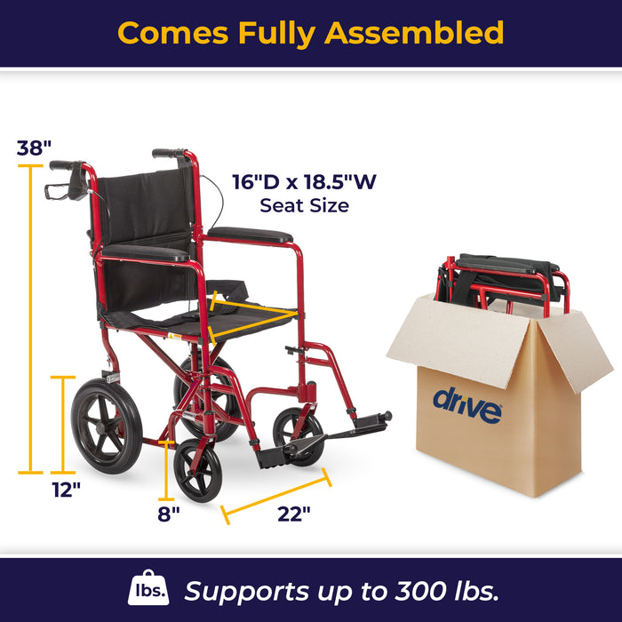 Expedition Transport Chair, Red, 3/4 Angle View Dimensions