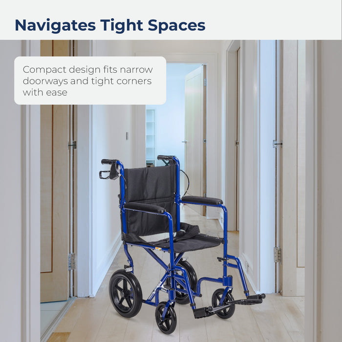 Lightweight Expedition Transport Wheelchair, Blue, 3/4 Angle View