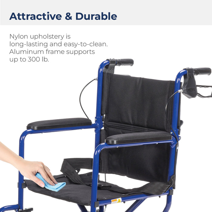 Lightweight Expedition Transport Wheelchair, Blue, Nylon Upholstery Detail