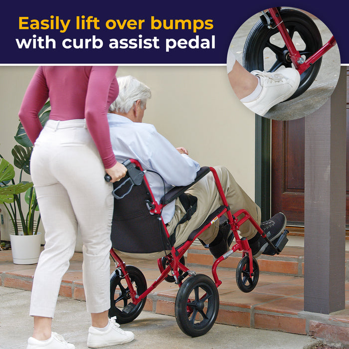 Lightweight Expedition Transport Wheelchair, Red, Companion Curb Assist Pedal