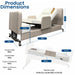 Dimension chart for the EZLift Bed Elevra Deluxe Rotating Hi-Lo Lift Bed showing overall bed length, width, height, and mattress measurements.