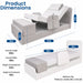 Dimension guide for the EZLift Bed Elevra Rotating Adjustable Bed showing overall measurements, mattress dimensions, and size specifications in both flat and adjustable positions.