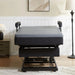 Front view of the EZLift Bed Hi-Lo Pro Stand-Up Adjustable Bed raised to a mid-height position, showing the elevated mattress platform, side support rails, and visible lift mechanism beneath the bed.