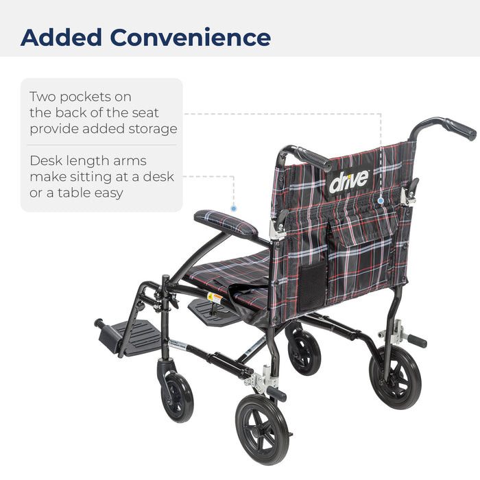 Fly Lite Ultra Lightweight Transport Wheelchair, Black, Rear View