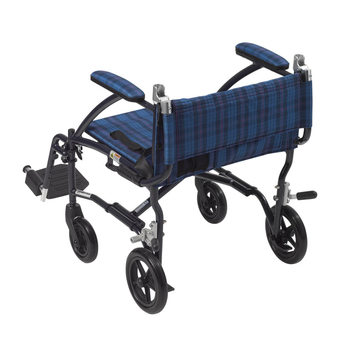 Fly Lite Ultra Lightweight Transport Wheelchair, Blue, Side View with Backrest Folded