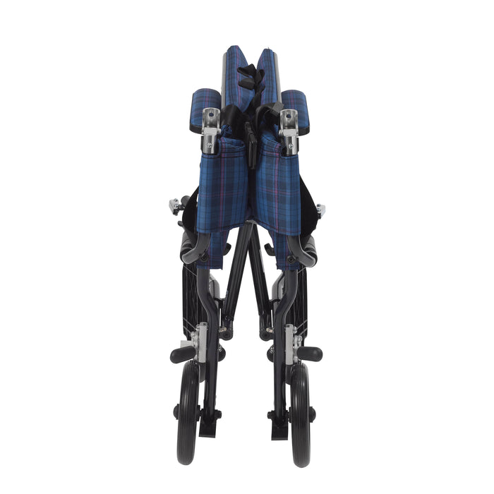 Fly Lite Ultra Lightweight Transport Wheelchair, Blue folded for transport