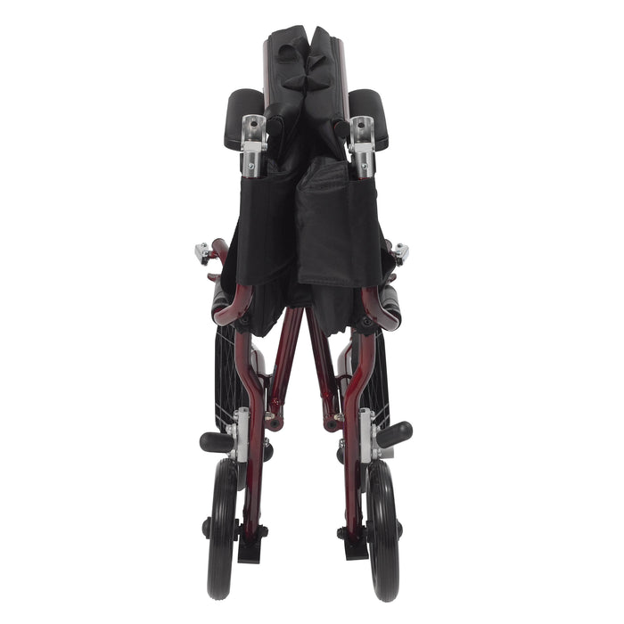 Fly Lite Ultra Lightweight Transport Wheelchair, Burgundy, Folded for Storage