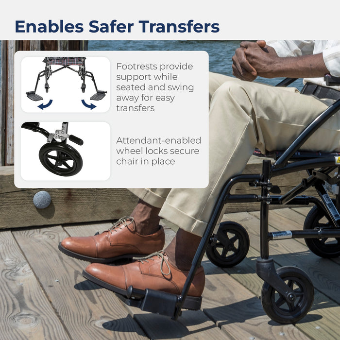 Fly Lite Transport Chair, Black, Swing-Away Footrest Detail