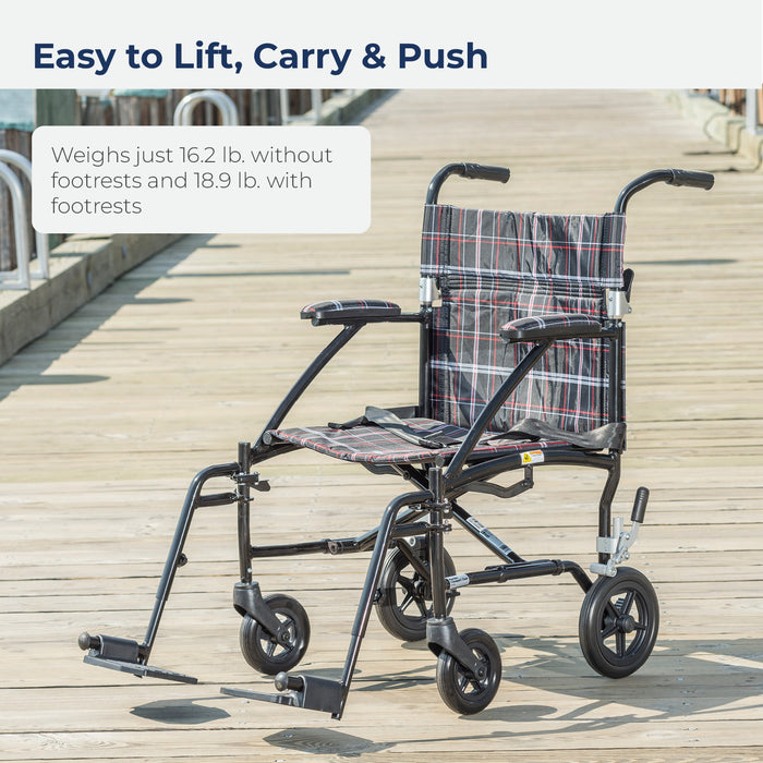 Fly Lite Transport Chair, Black, Swing-Away Footrest, Lightweight Frame