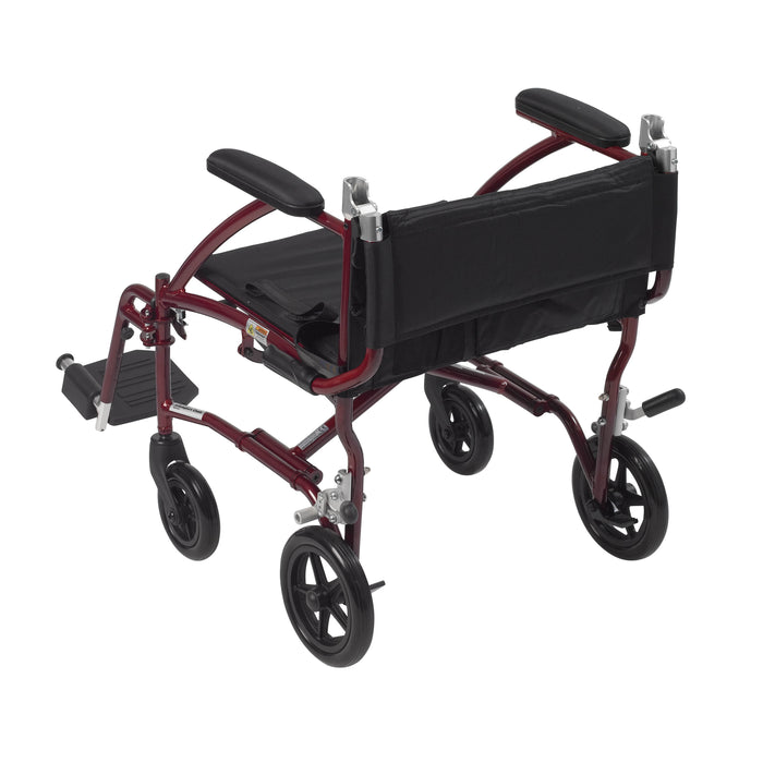 Fly Lite Transport Chair, Burgundy, with Folded Backrest View