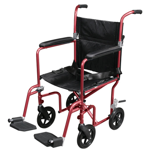 Flyweight Transport Wheelchair, Red, Front View