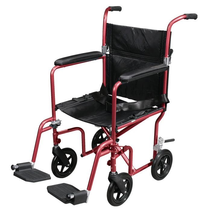 Flyweight Transport Wheelchair, Red, Front View