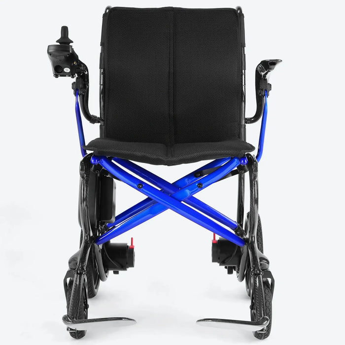 Forcemech Ultralite G20 blue power wheelchair front view