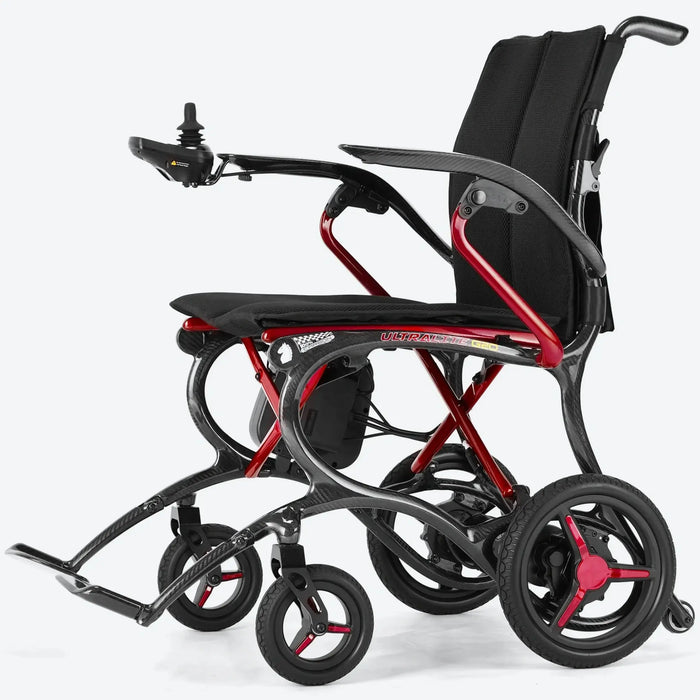 Forcemech Ultralite G20 red folding power wheelchair side view