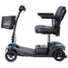 Side profile of Forcemech Liberty portable mobility scooter highlighting low deck and stable 4-wheel base