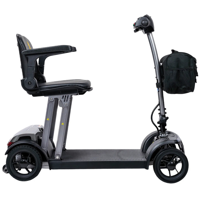 Forcemech PathMate 4 wheel mobility scooter upright side profile with seat and handlebar