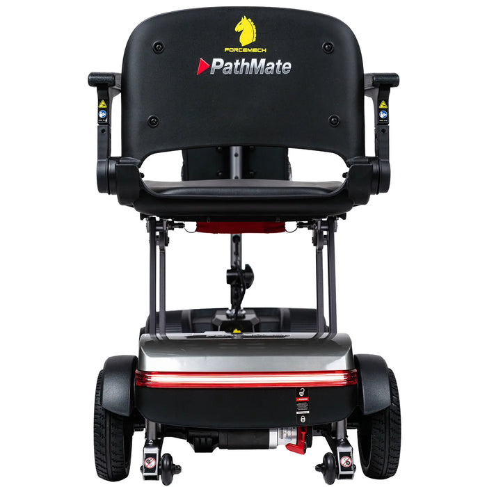 Forcemech PathMate mobility scooter back view with wide LED light strip and rear wheels