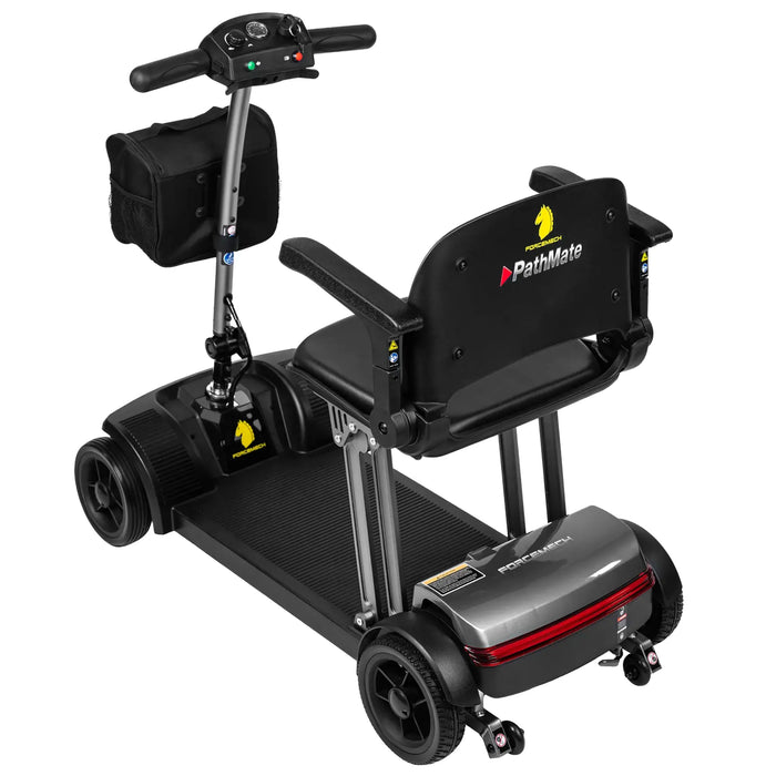 Forcemech PathMate mobility scooter seat and handlebar control detail with padded armrests