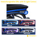 Forcemech Ultralite G20 Pro carbon fiber folding power wheelchair close-up showing interchangeable DRL side lighting with four color options: blue, red, purple, and white.