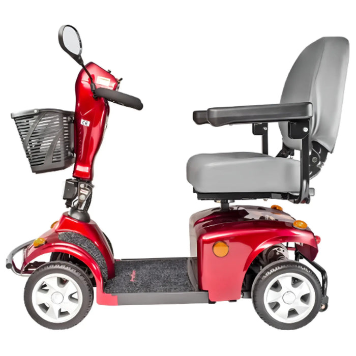 FreeRider FR 168-4S II bariatric 4-wheel mobility scooter, red, side view