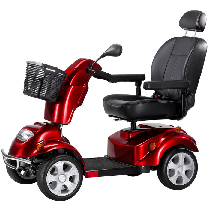 FreeRider FR-510-F II bariatric 4-wheel mobility scooter, red, front angle view