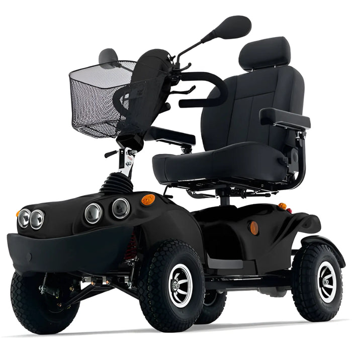 FreeRider FR GDX heavy-duty all-terrain mobility scooter, black, front angle view