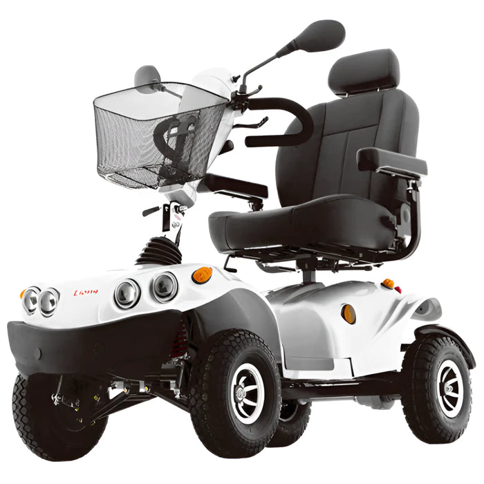 FreeRider FR GDX heavy-duty all-terrain mobility scooter, silver, front angle view