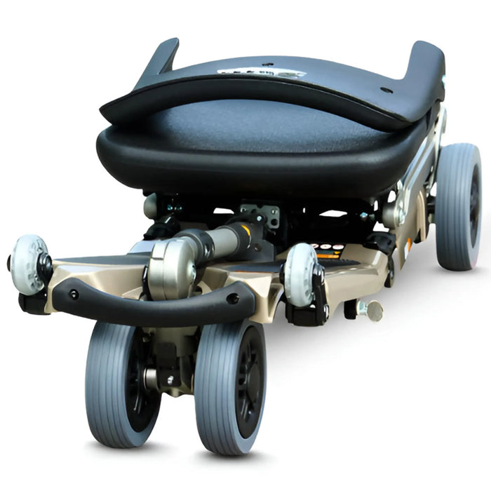 FreeRider Luggie Elite folding travel mobility scooter, champagne, folded rear angle view