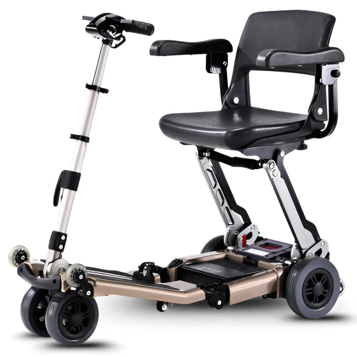 FreeRider Luggie Elite folding travel mobility scooter, champagne, front angle view