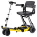 FreeRider Luggie Elite folding travel mobility scooter, yellow, front angle view