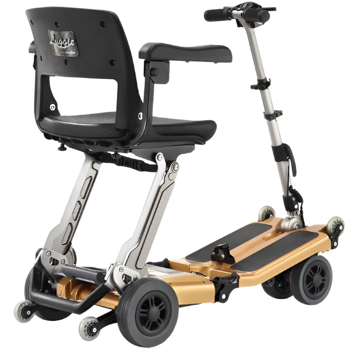 FreeRider Luggie Golden Elite folding travel mobility scooter, rear angle view 