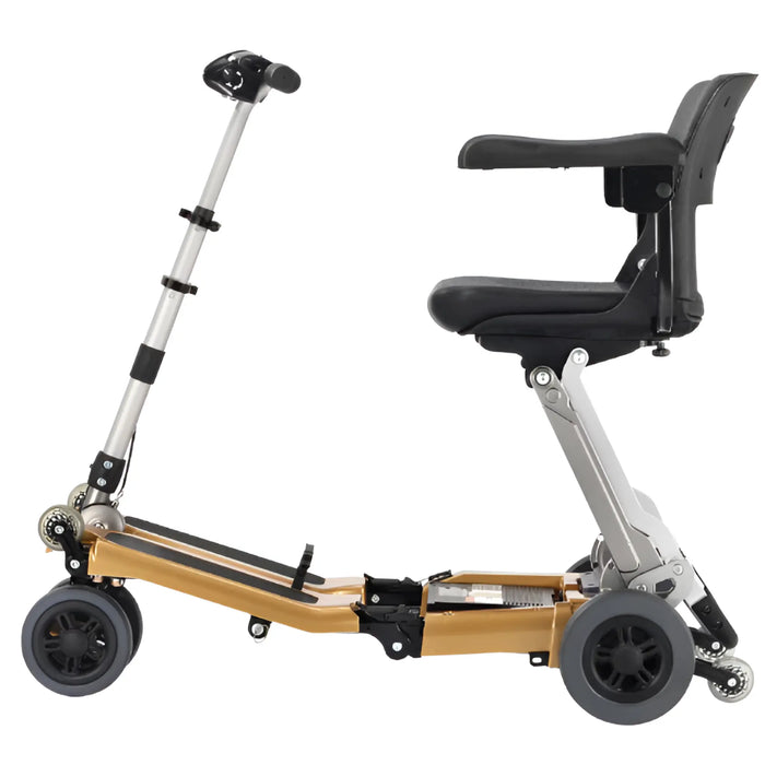 FreeRider Luggie Golden Elite folding travel mobility scooter, side view