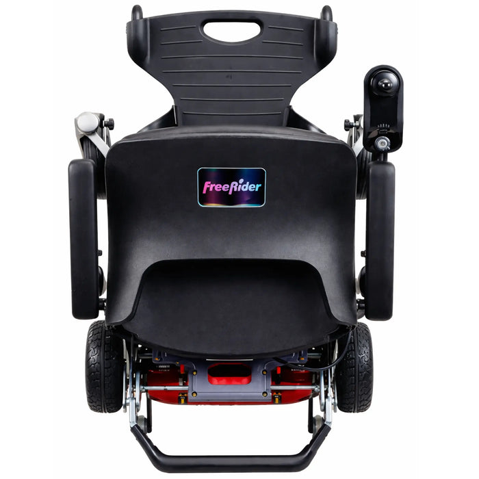 FreeRider Luggie portable travel power wheelchair, red, rear view