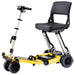 FreeRider Luggie Standard folding travel mobility scooter, yellow, front angle view
