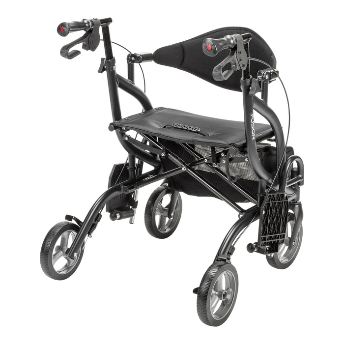 Fusion Rollator Transport Chair, Onyx, Rear View