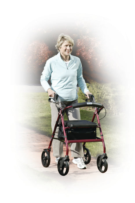 Drive Medical Aluminum Rollator, Red, In Use Walking