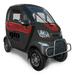 Black and red GIO Enclosed Mobility Scooter with enclosed weather-protected cabin, front bumper bar, windshield wiper, and compact three-wheel design.